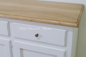 Country style wooden sideboard with white structure and light colored national walnut top